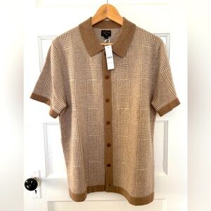 J.Crew Short-sleeve cashmere cardigan sweater-polo in glen plaid